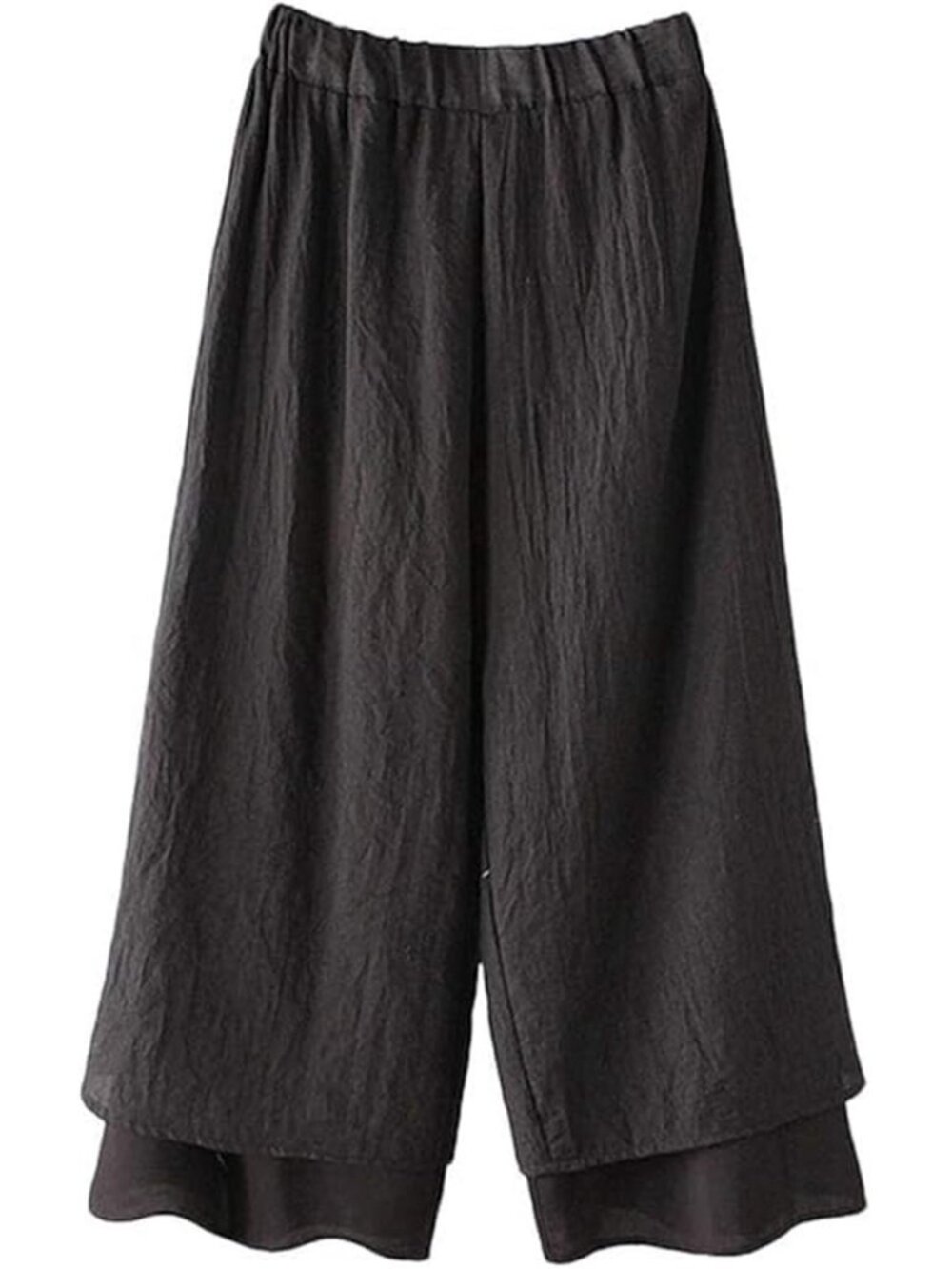 Black Wide Leg Palazzo Pants Elastic Waist Capri Loose Cotton Flowy Trousers
